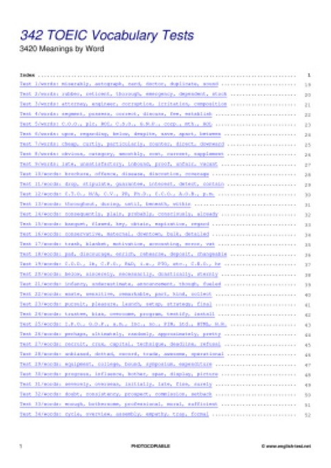 342 TOEIC vocabulary tests with answers (Custom)